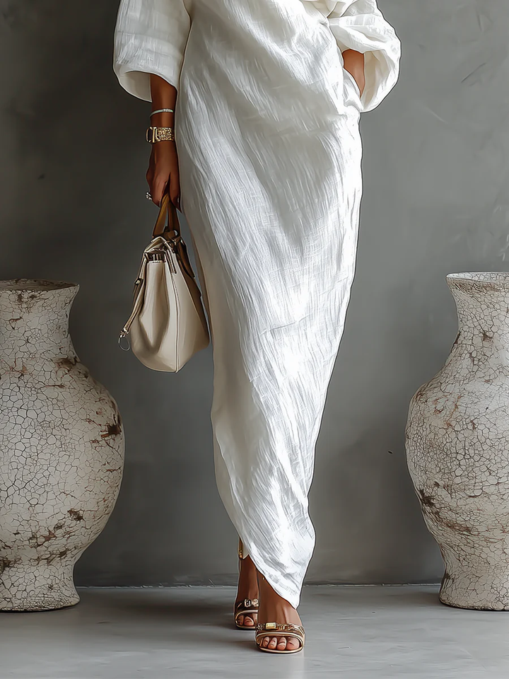 Adrienne | Women's One Shoulder Long Sleeve Maxi Dress - White - Image 4