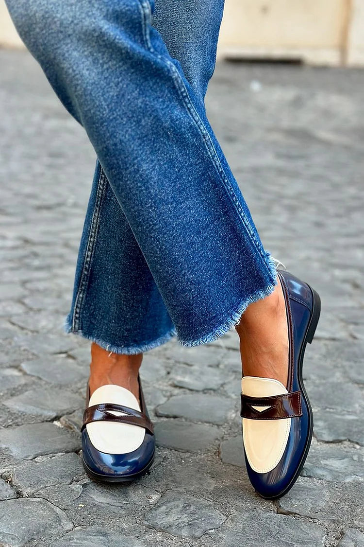 Adrienne | Women's Two Tone Slip-On Loafers - Navy Blue - Image 1