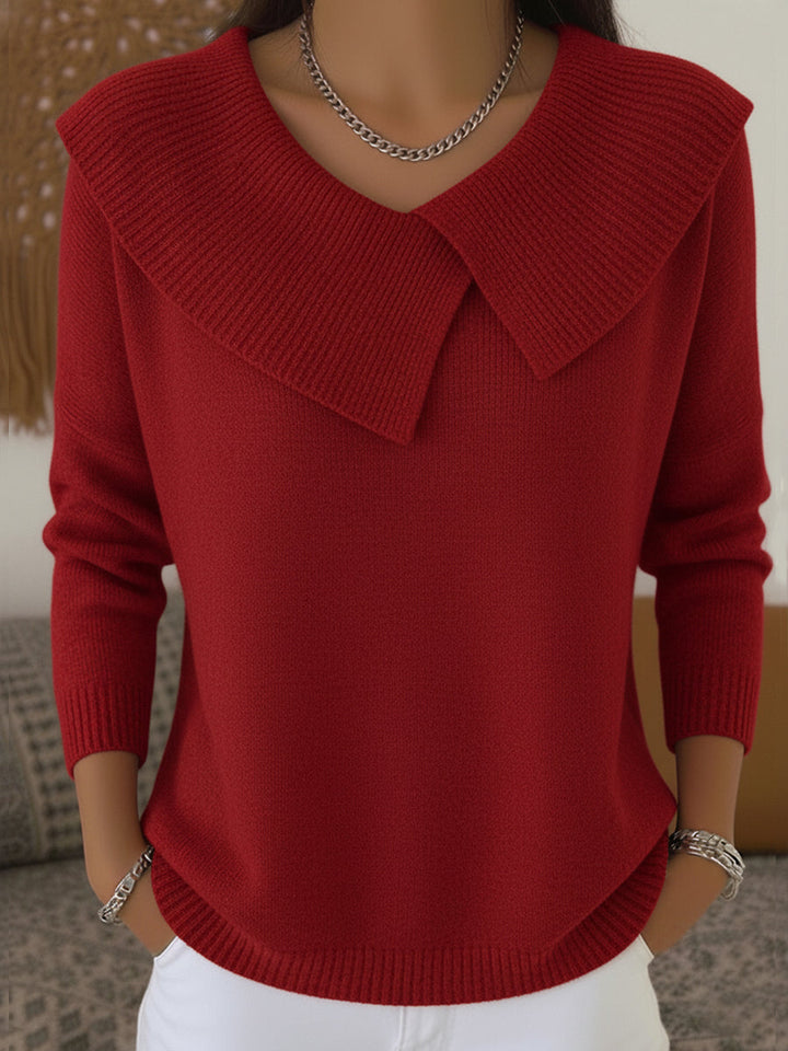 Aldene | Women's Collared Knit Sweater - Red - Image 1