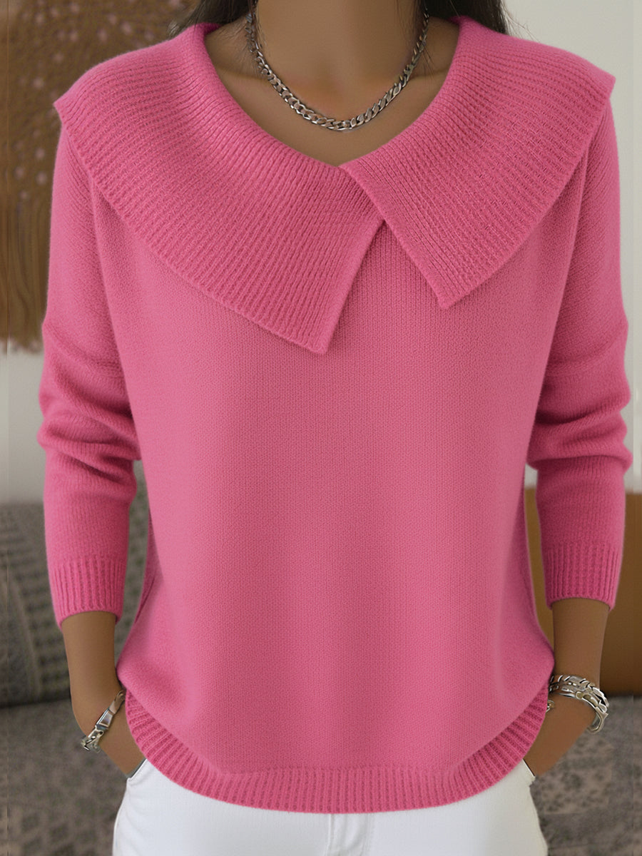 Aldene | Women's Collared Knit Sweater - Red - Image 2