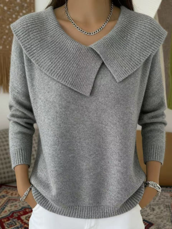 Aldene | Women's Collared Knit Sweater - Red - Image 6