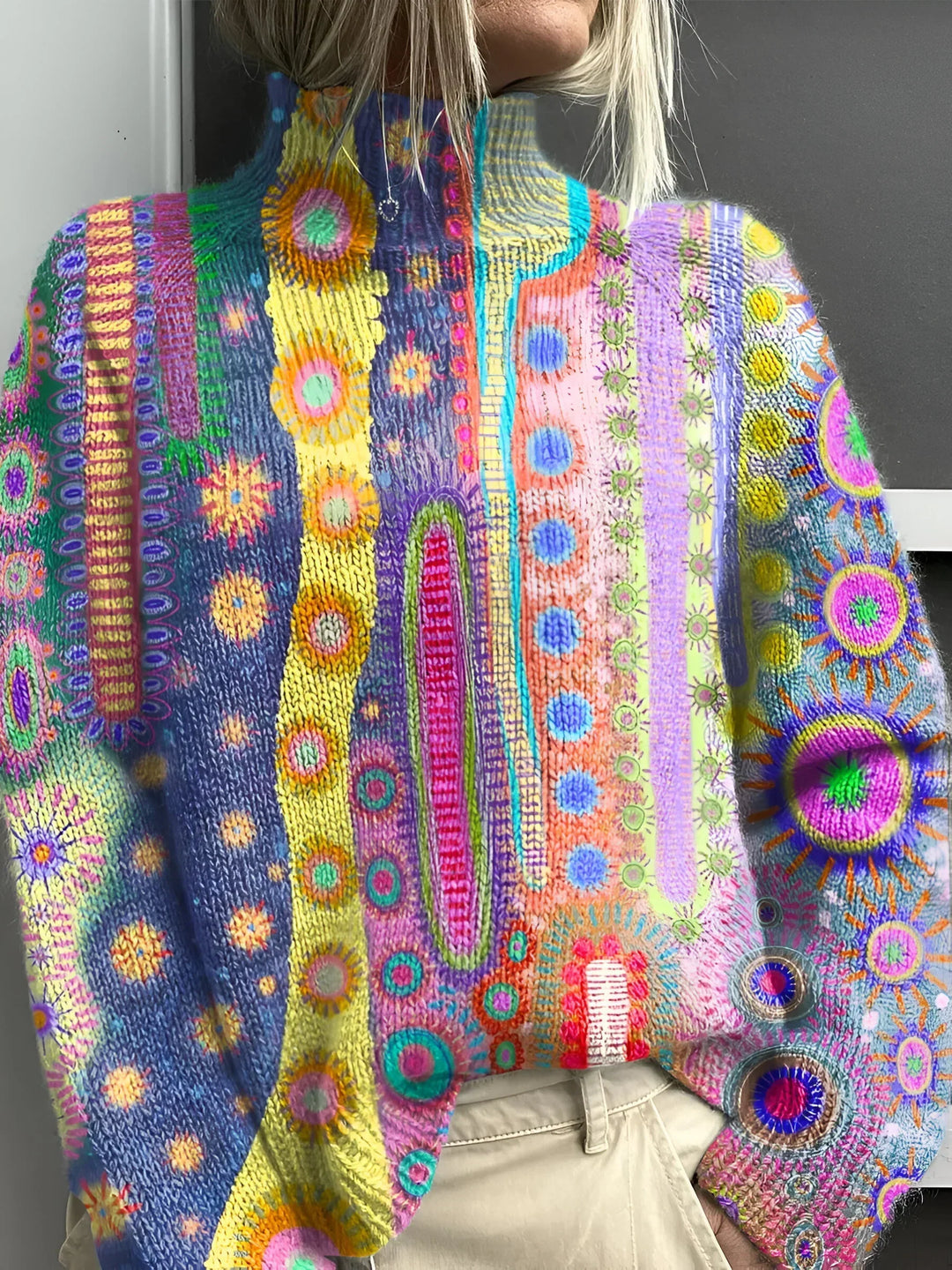 Alvara | Women's Colorful Abstract Knit Sweater - Image 1