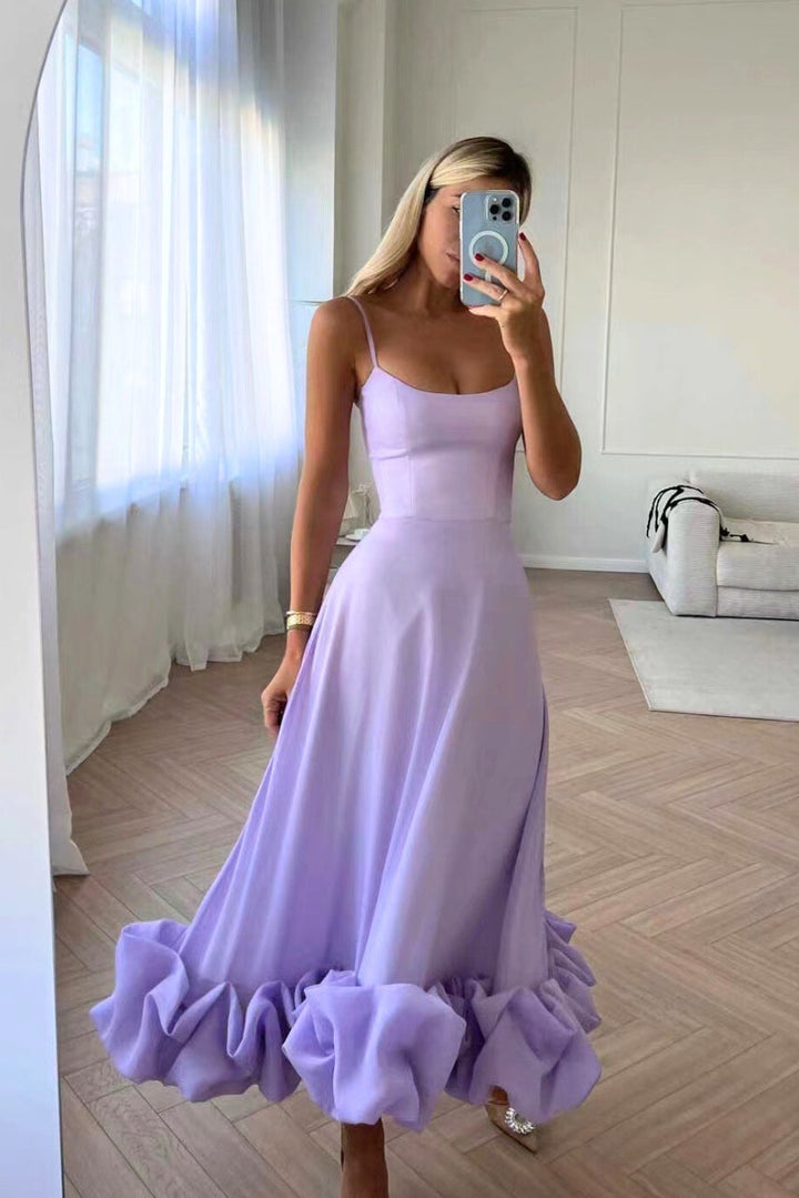 Amorette | Women's Spaghetti Strap Ruffle Hem Midi Dress - Pink - Image 6