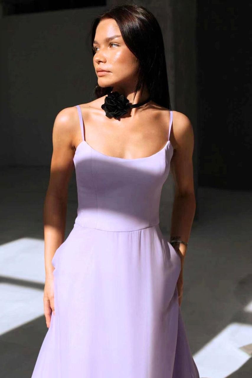 Amorette | Women's Spaghetti Strap Ruffle Hem Midi Dress - Pink - Image 7