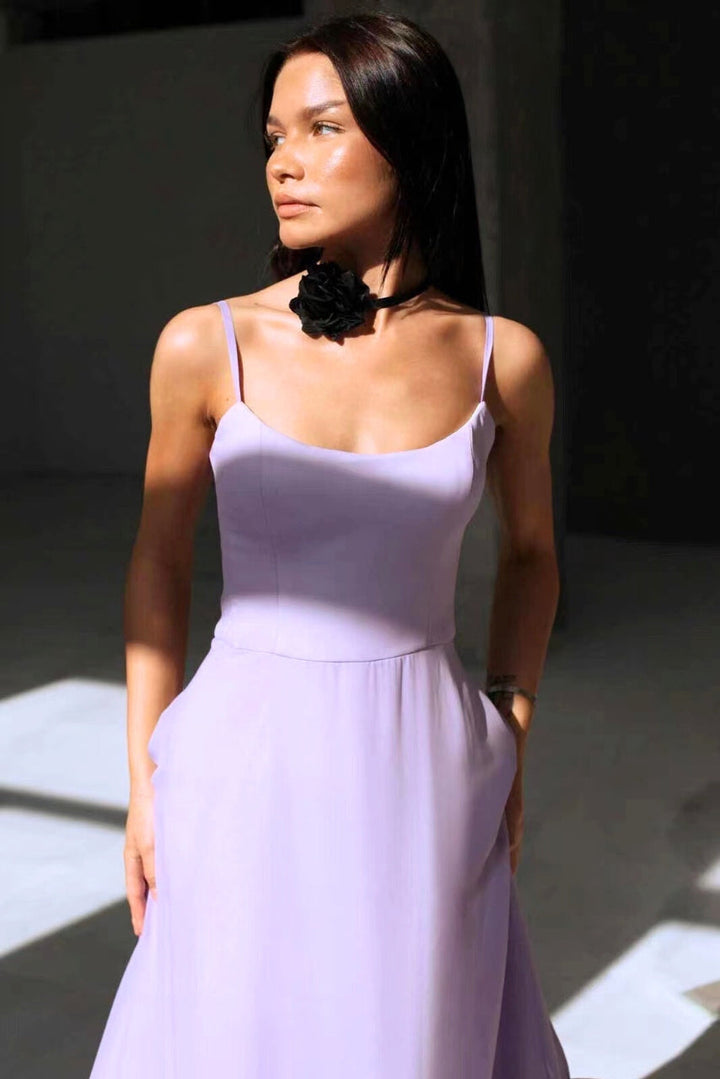 Amorette | Women's Spaghetti Strap Ruffle Hem Midi Dress - Pink - Image 7