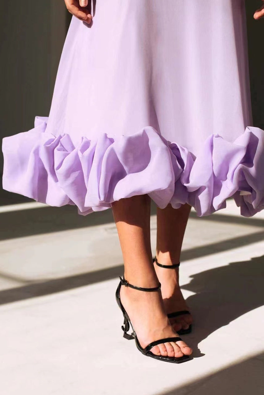 Amorette | Women's Spaghetti Strap Ruffle Hem Midi Dress - Pink - Image 9