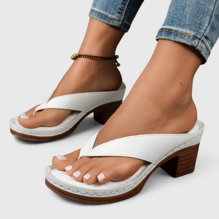 Anastasia | Women's Thong Block Heel Sandals - Black - Image 4
