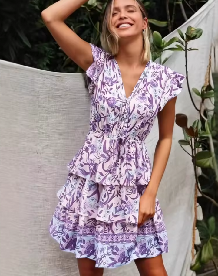 Anissa | Women's Floral Tiered Ruffle Mini Dress - Floral - Image 1