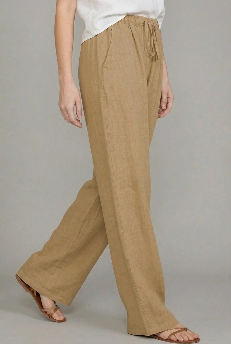 Anora | Women's Wide Leg Drawstring Elastic Waist Pants - Camel - Image 2