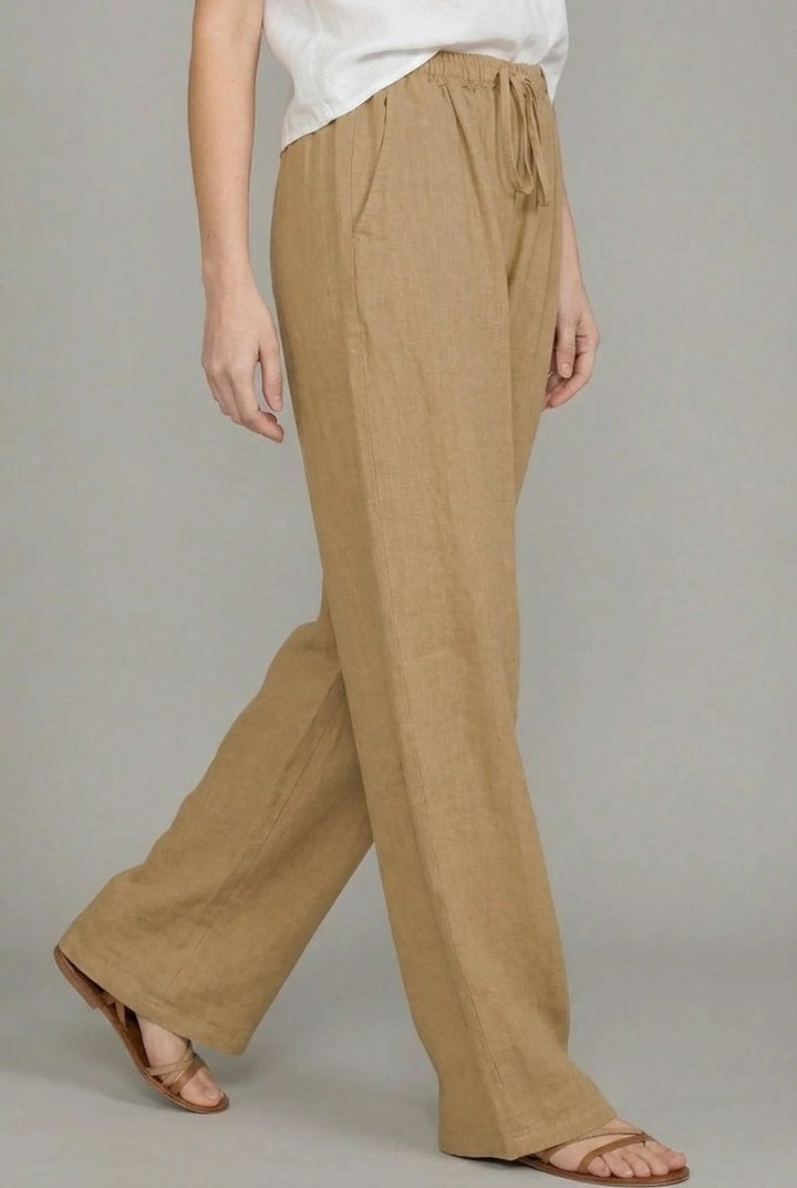 Anora | Women's Wide Leg Drawstring Elastic Waist Pants - Camel - Image 2