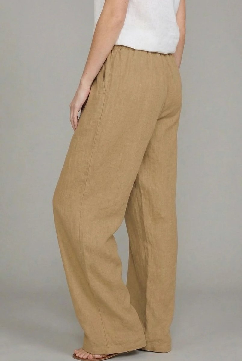 Anora | Women's Wide Leg Drawstring Elastic Waist Pants - Camel - Image 3
