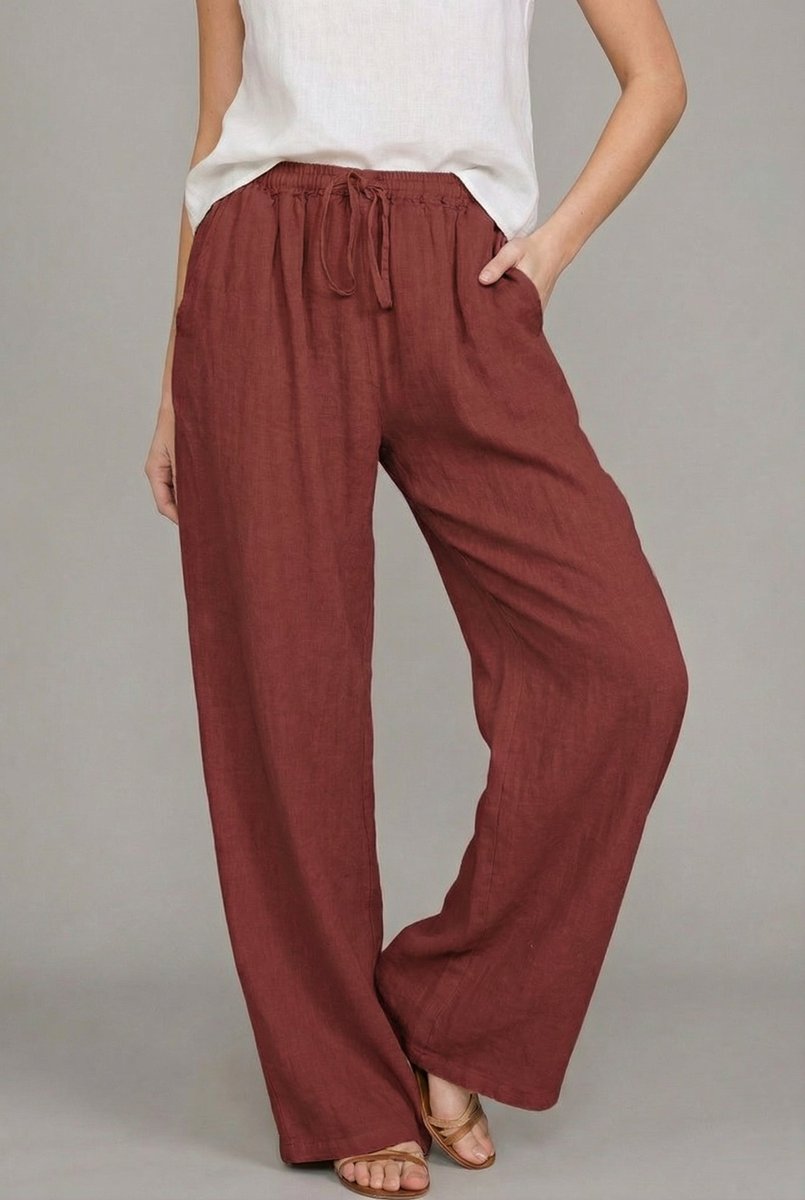 Anora | Women's Wide Leg Drawstring Elastic Waist Pants - Camel - Image 4