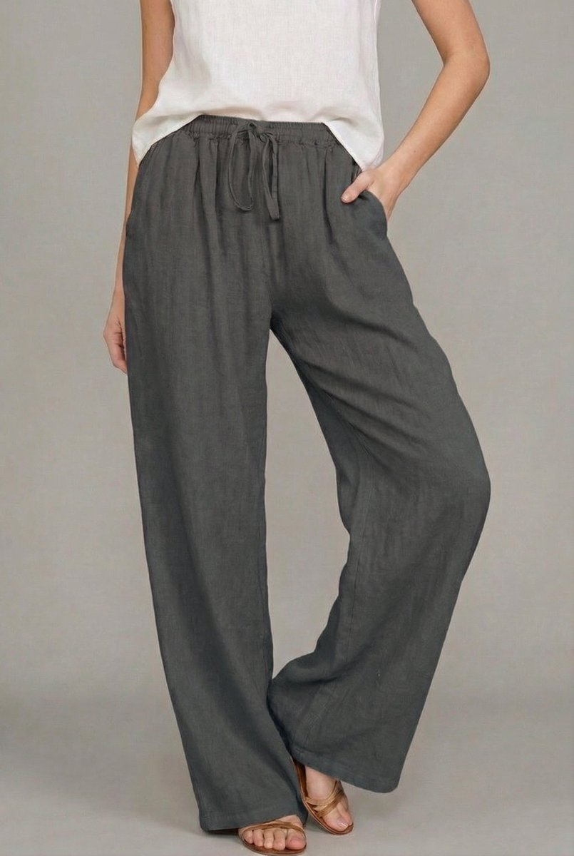 Anora | Women's Wide Leg Drawstring Elastic Waist Pants - Camel - Image 6
