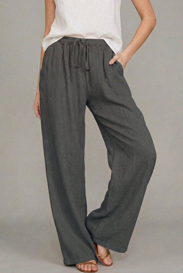 Anora | Women's Wide Leg Drawstring Elastic Waist Pants - Camel - Image 6