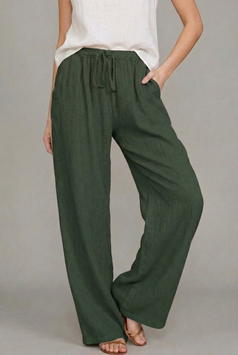Anora | Women's Wide Leg Drawstring Elastic Waist Pants - Camel - Image 7