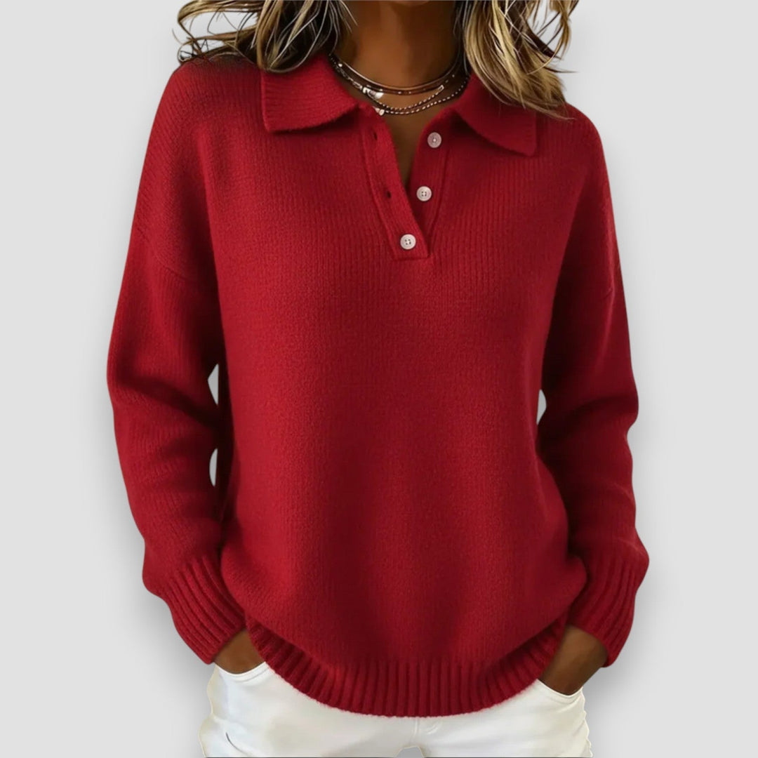 Ardenne | Women's Collared Polo Knit Sweater - Red - Image 1