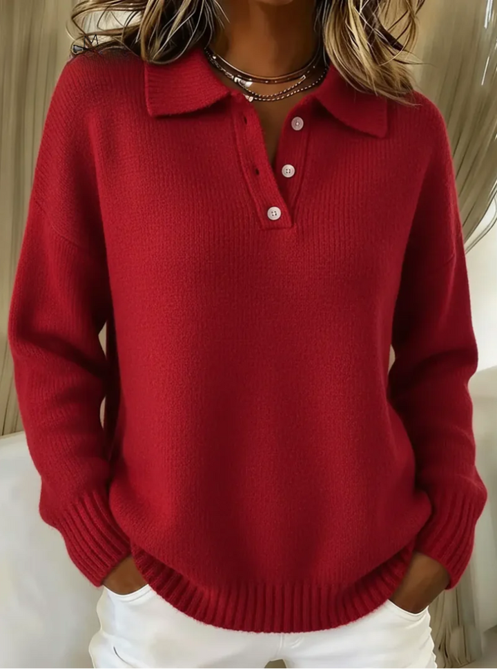 Ardenne | Women's Collared Polo Knit Sweater - Red - Image 4
