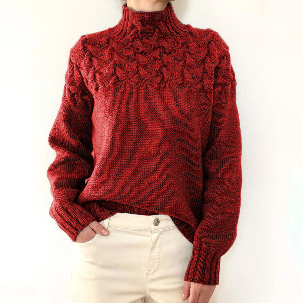 Arvelle | Women's Cable Knit Turtleneck Sweater - Blue - Image 3