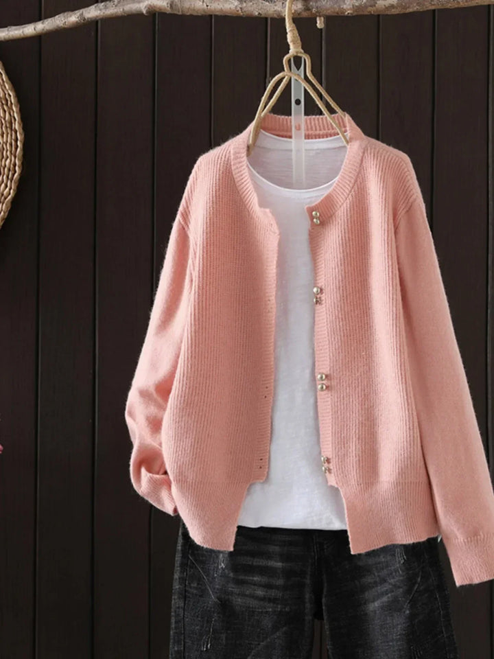 Arveth | Women's Button-Up Knit Cardigan - Light Grey - Image 3
