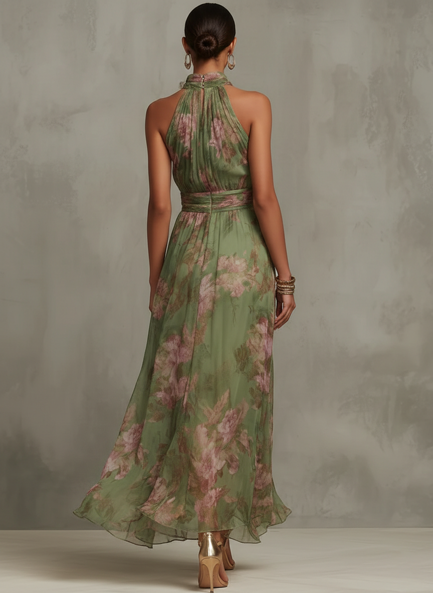 Aurelia | Women's Floral Halter Neck Maxi Dress - Floral - Image 2