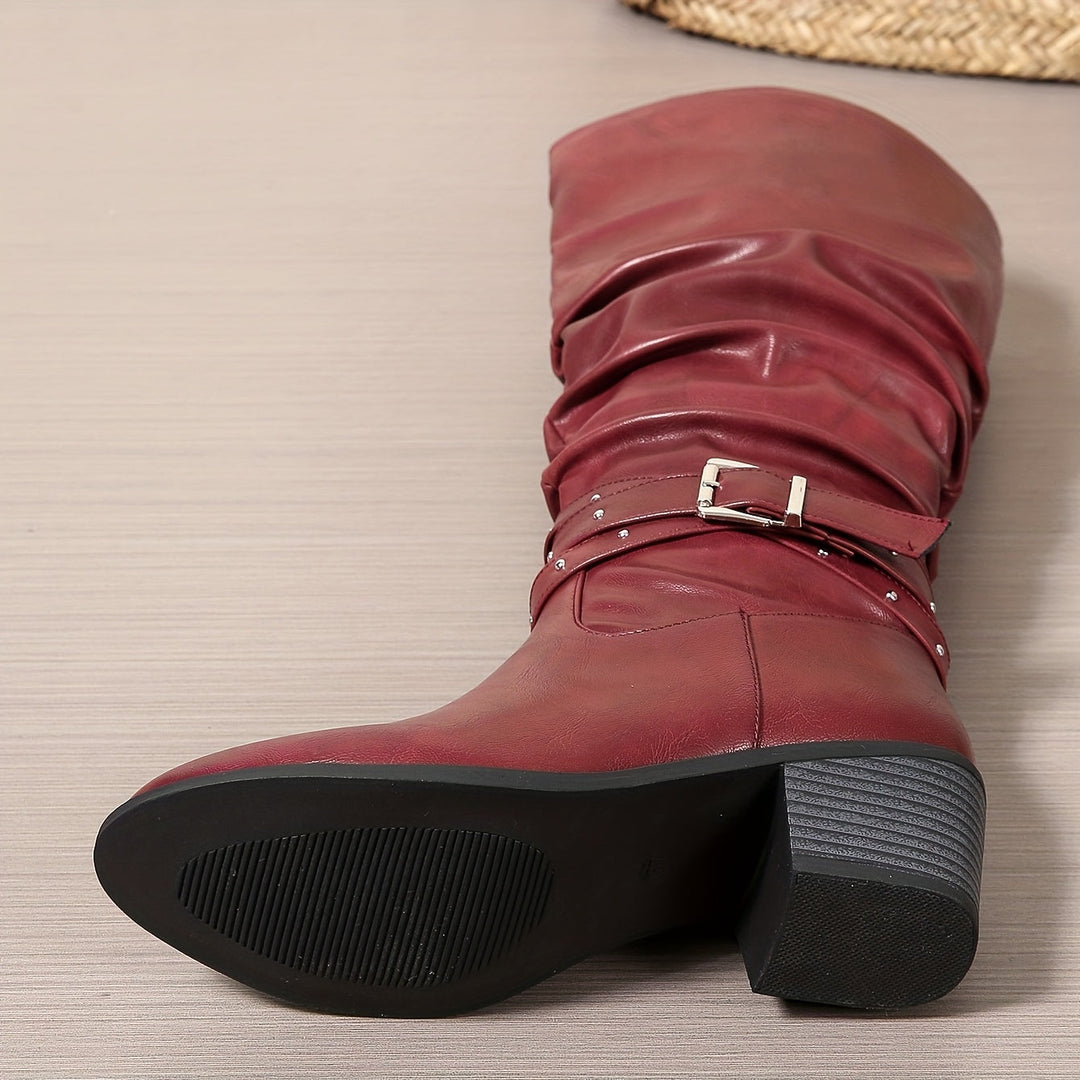 Aveline | Women's Knee High Slouch Boots with Buckle - Black - Image 12