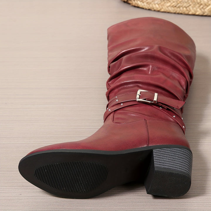 Aveline | Women's Knee High Slouch Boots with Buckle - Black - Image 12