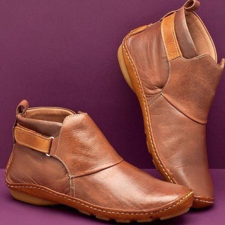 Aveline | Women's Leather Ankle Boots with Strap Closure - Red - Image 2