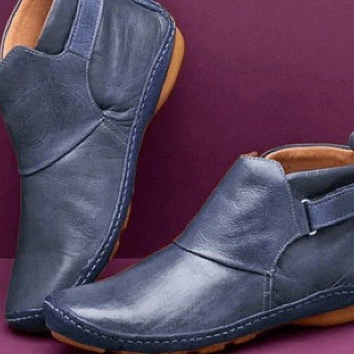 Aveline | Women's Leather Ankle Boots with Strap Closure - Red - Image 3