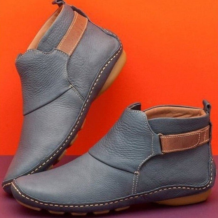 Aveline | Women's Leather Ankle Boots with Strap Closure - Red - Image 4