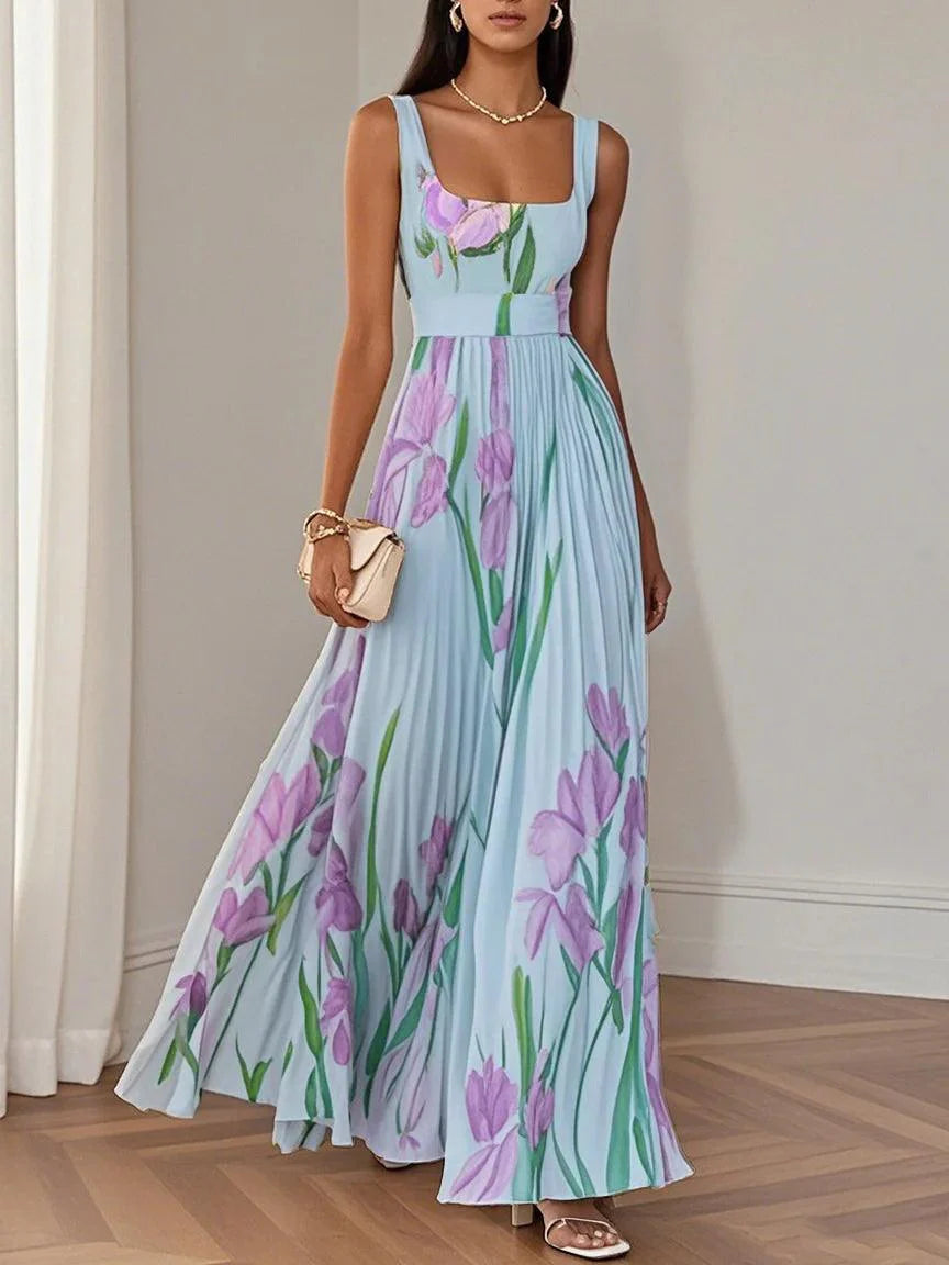 Ellie™ | White Pleated Floral Maxi Dress