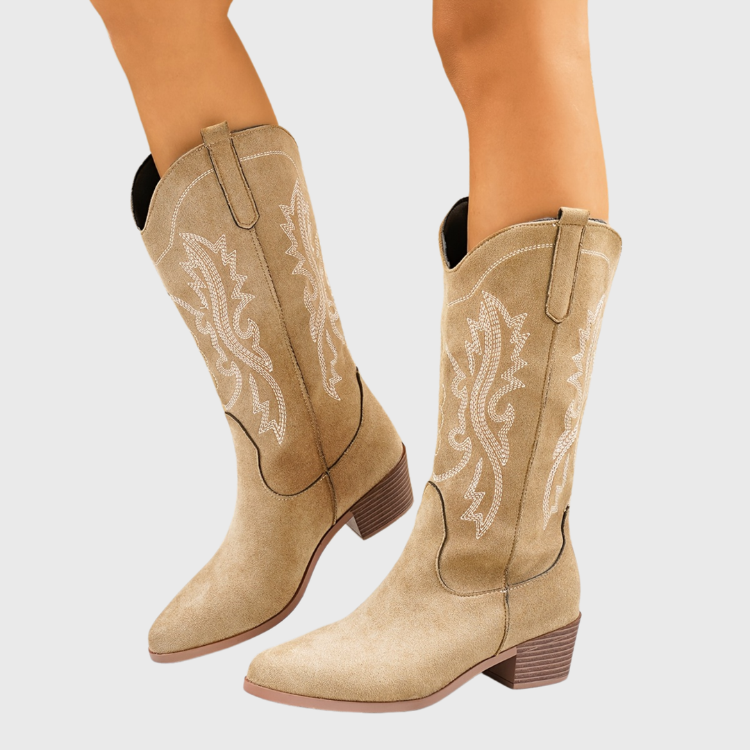 Baylor | Women's Wide Calf Western Cowboy Boots - Camel - Image 1