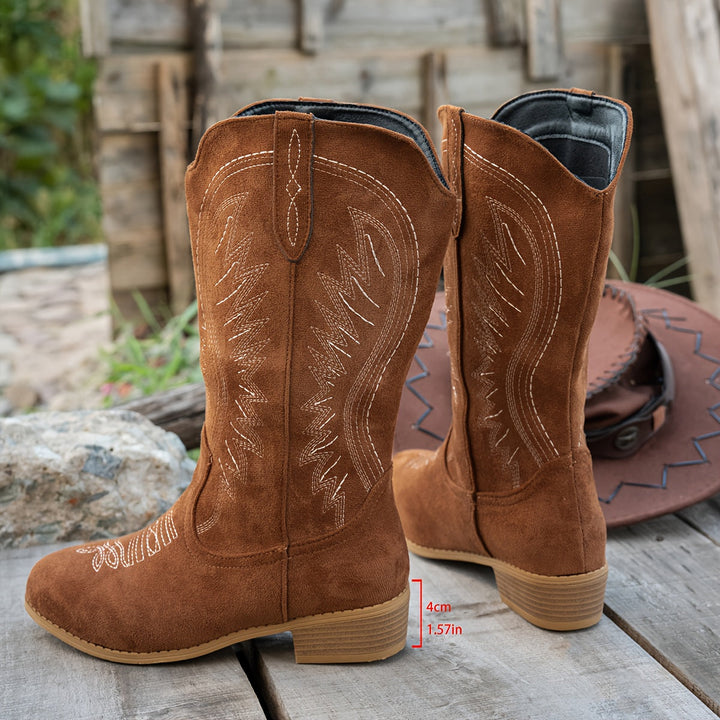 Baylor | Women's Wide Calf Western Cowboy Boots - Brown - Image 4