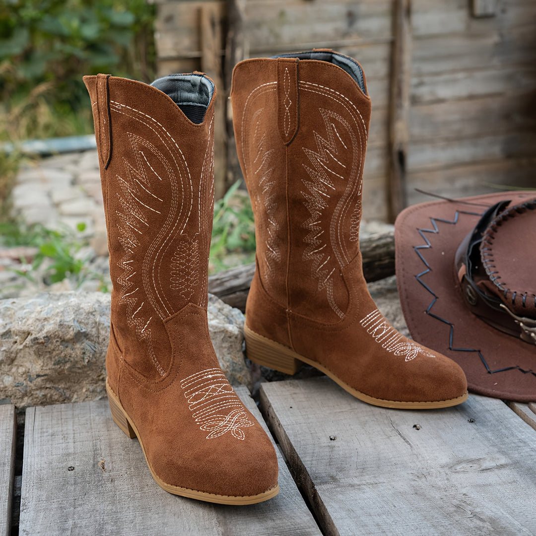 Baylor | Women's Wide Calf Western Cowboy Boots - Brown - Image 5