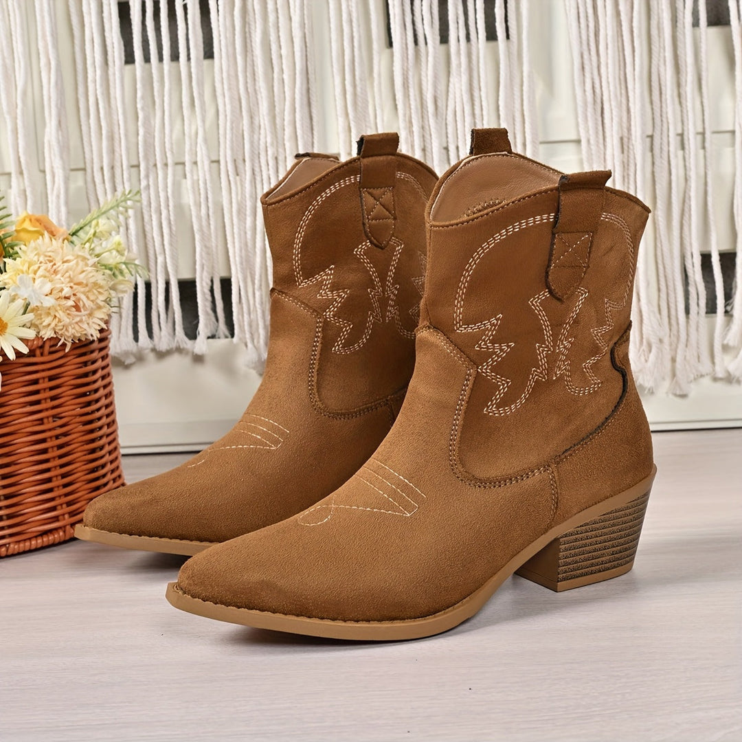 Blythe | Women's Wide Calf Western Cowboy Boots - Camel - Image 7