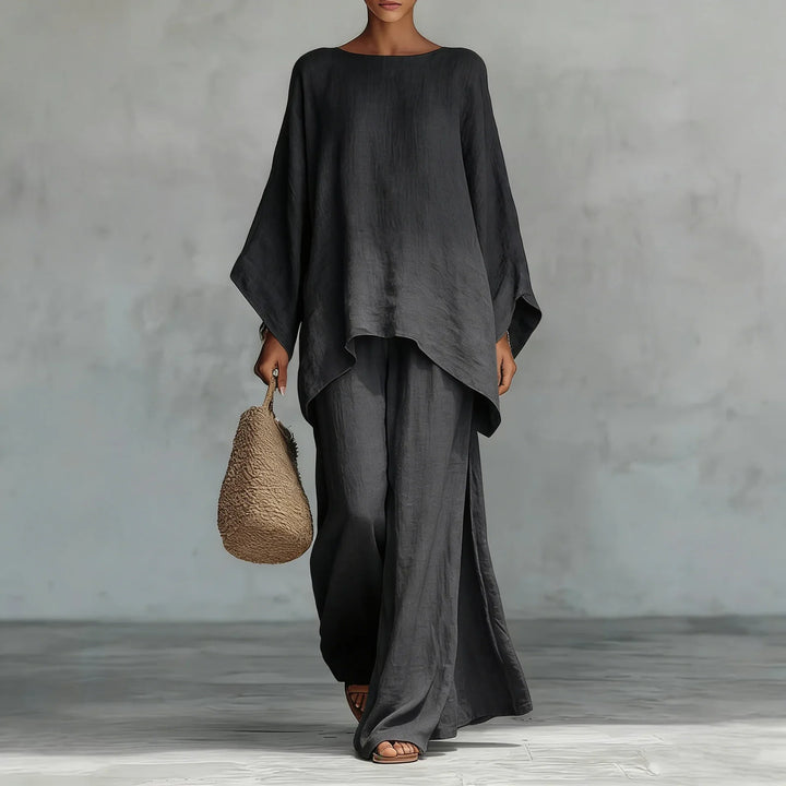 Beatrice | Women's Oversized Round Neck Wide Leg Set - White - Image 3