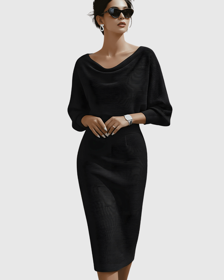 Beatrix | Women's Cowl Neck Long Sleeve Midi Dress - Navy - Image 2