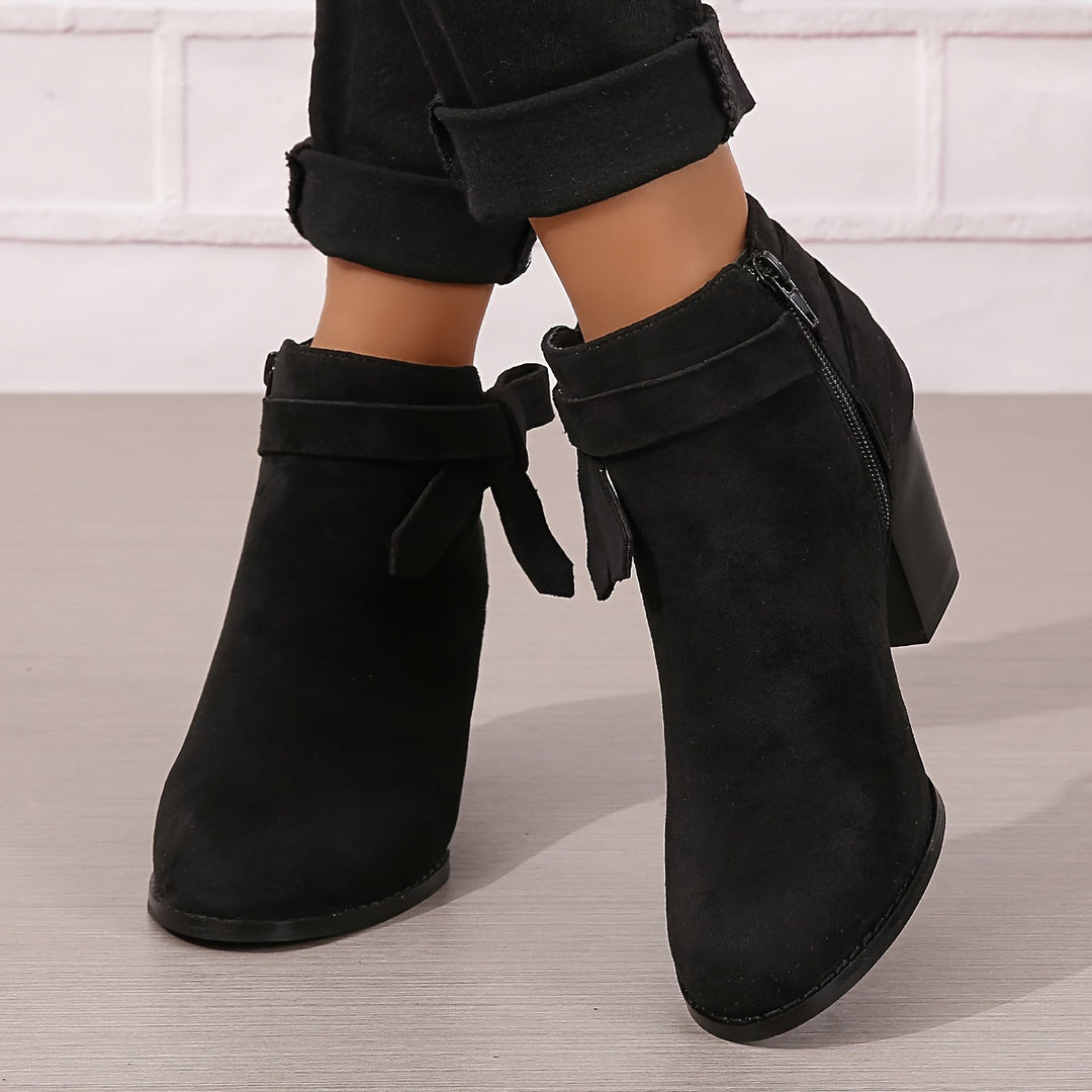 Bexley | Women's Block Heel Ankle Boots with Bow Detail - Black - Image 10