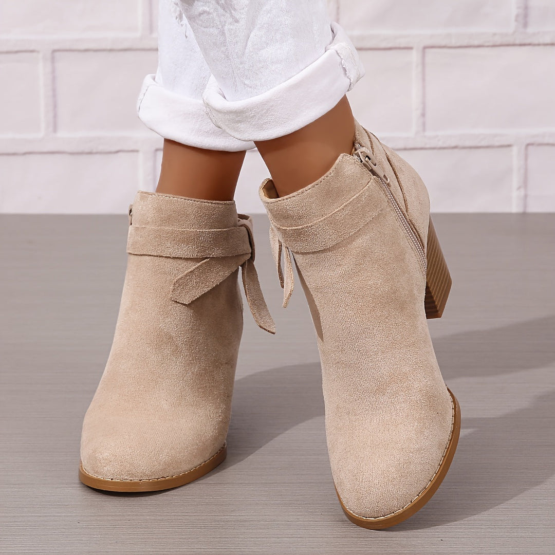 Bexley | Women's Block Heel Ankle Boots with Bow Detail - Black - Image 12