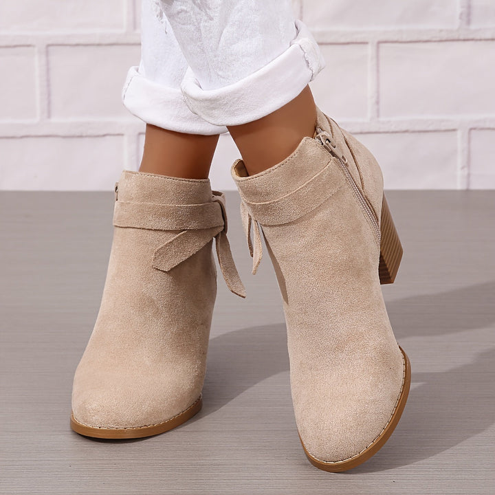 Bexley | Women's Block Heel Ankle Boots with Bow Detail - Black - Image 12
