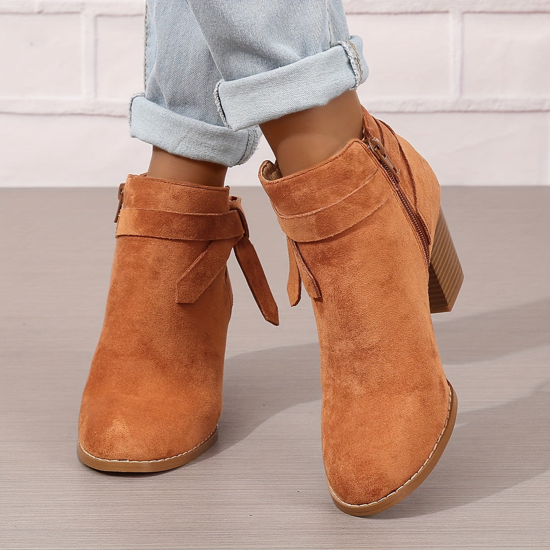 Bexley | Women's Block Heel Ankle Boots with Bow Detail - Black - Image 14