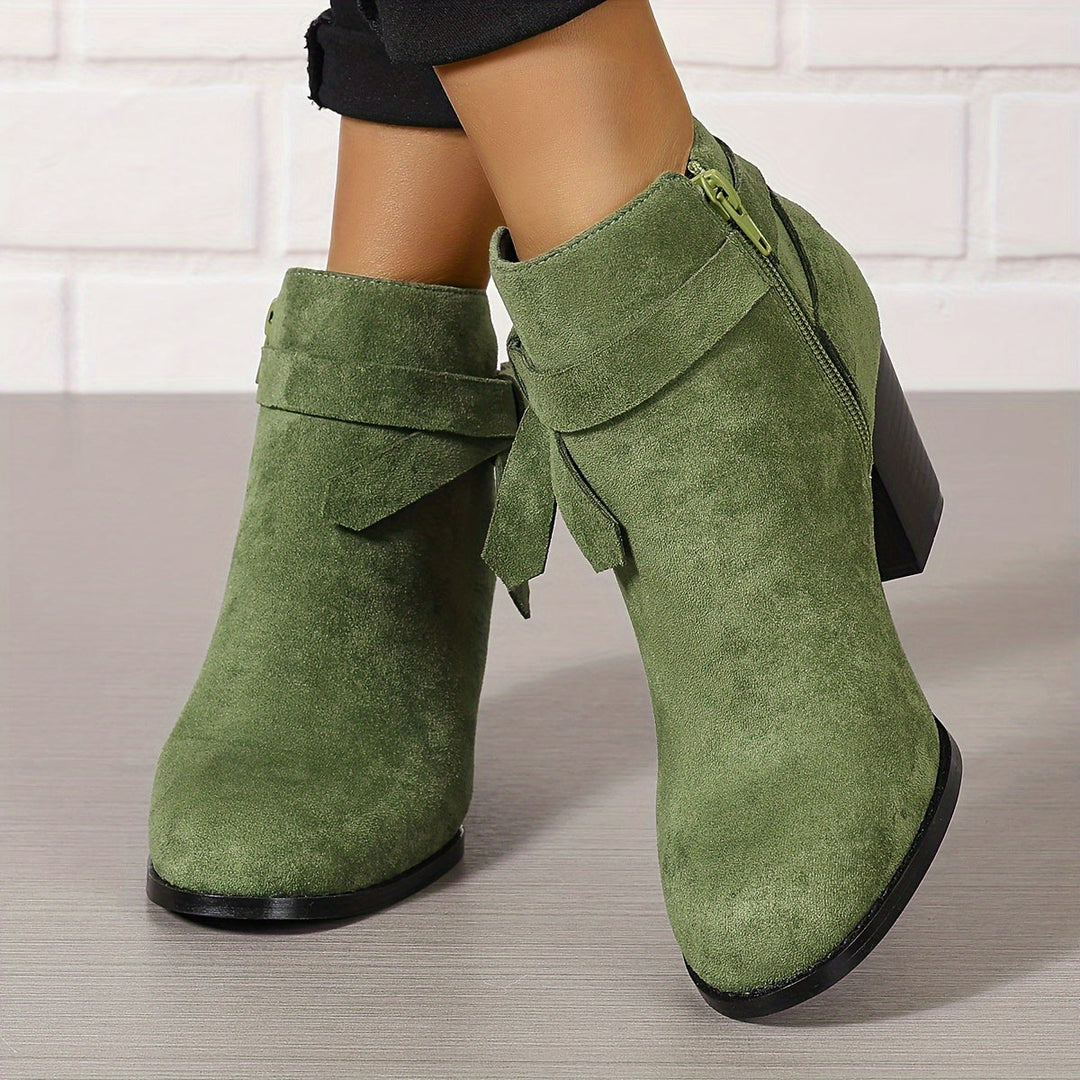 Bexley | Women's Block Heel Ankle Boots with Bow Detail - Black - Image 16