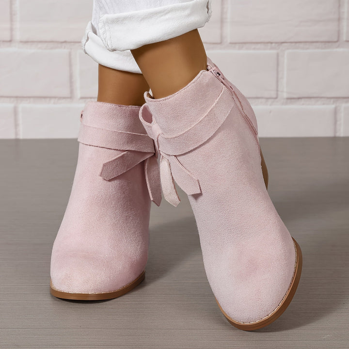 Bexley | Women's Block Heel Ankle Boots with Bow Detail - Black - Image 9