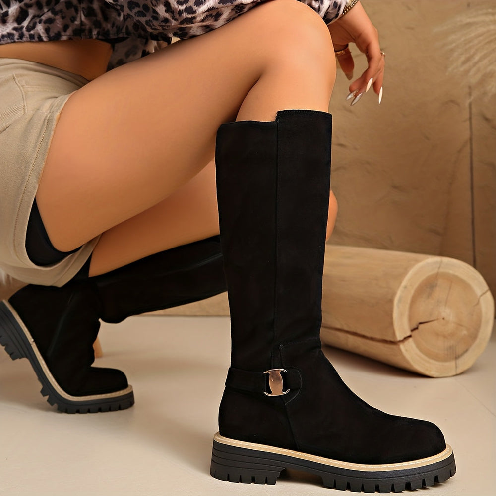 Bexley | Women's Knee High Boots with Block Heel - Black - Image 2