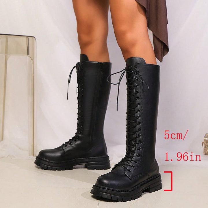Bexley | Women's Knee High Lace-Up Platform Boots - Black - Image 4