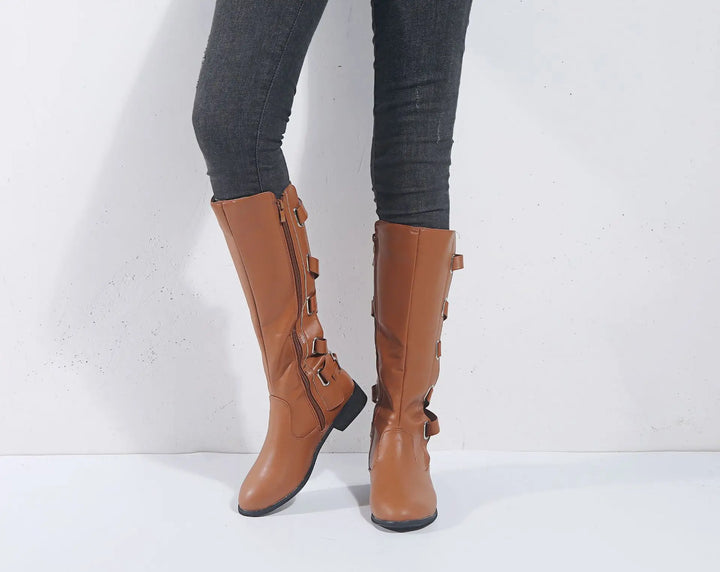 Bexley | Women's Knee High Riding Boots with Buckles - Camel - Image 1
