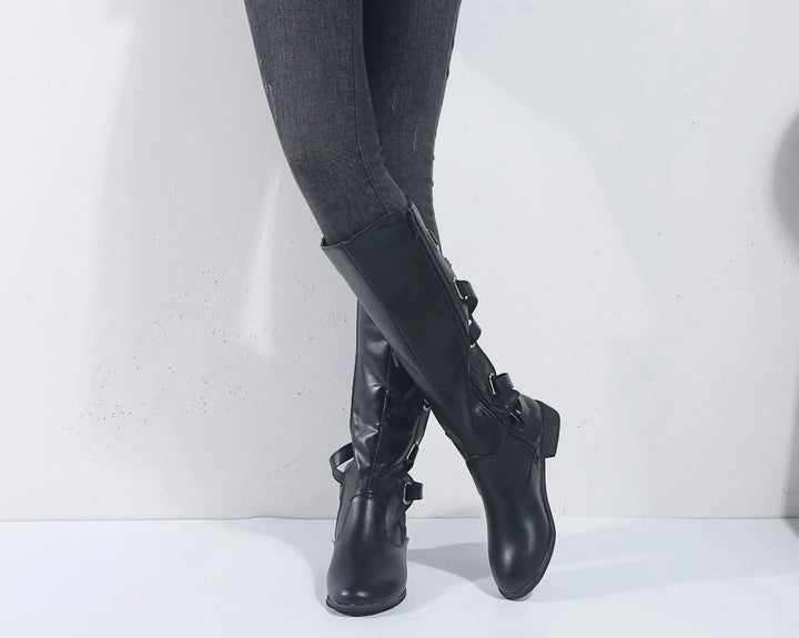 Bexley | Women's Knee High Riding Boots with Buckles - Camel - Image 2