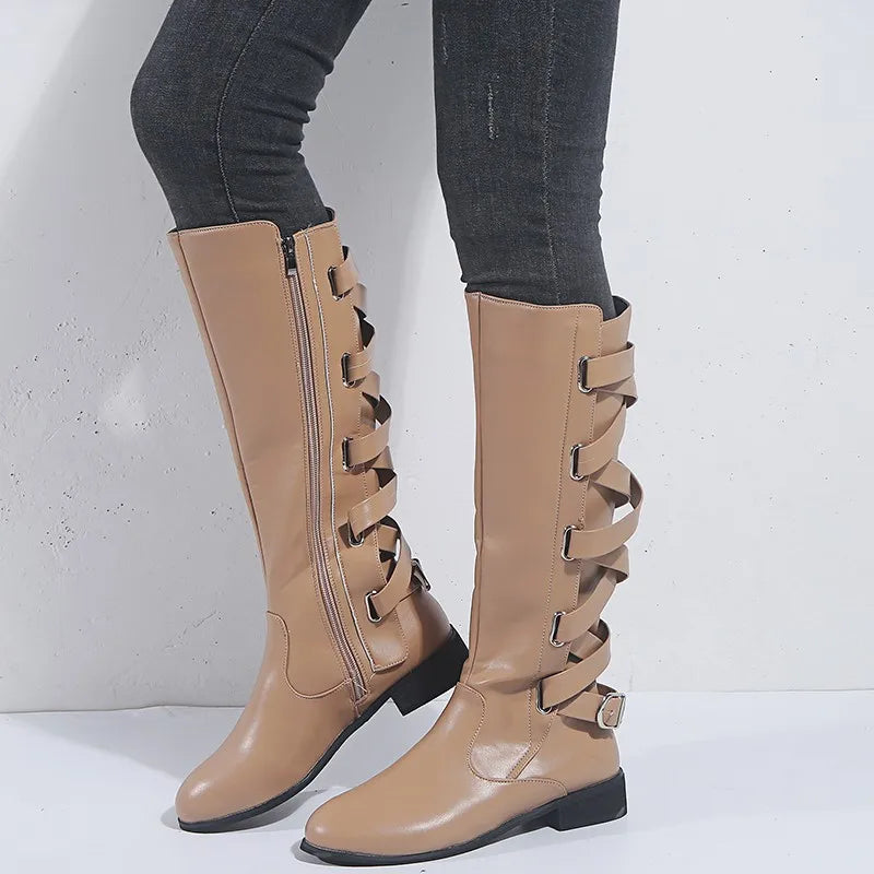 Bexley | Women's Knee High Riding Boots with Buckles - Camel - Image 3