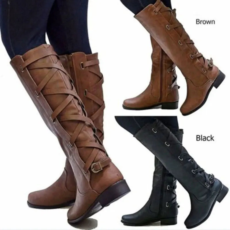 Bexley | Women's Knee High Riding Boots with Buckles - Camel - Image 4