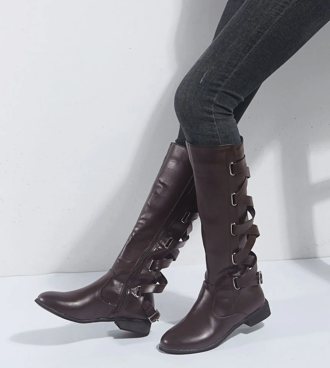 Bexley | Women's Knee High Riding Boots with Buckles - Camel - Image 5