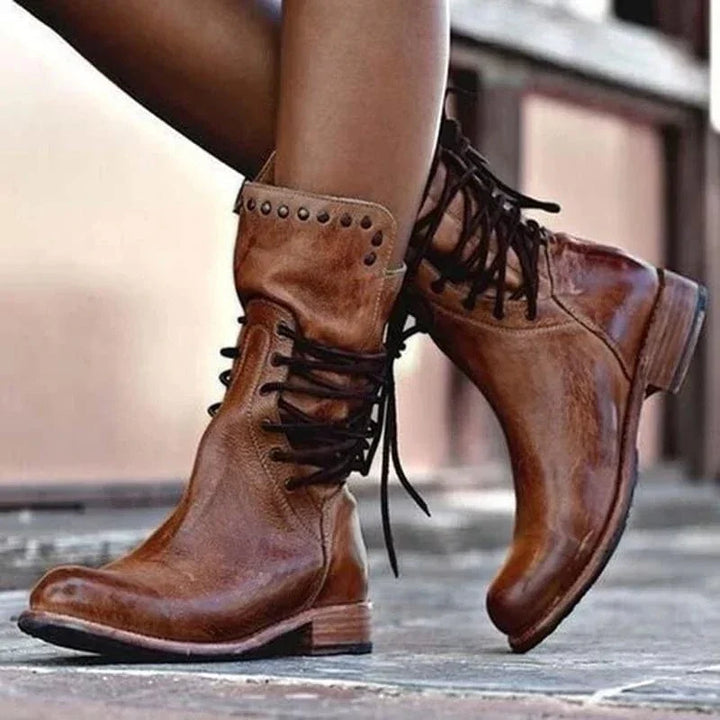 Bexley | Women's Lace-Up Ankle Boot with Western Detail - Camel - Image 1